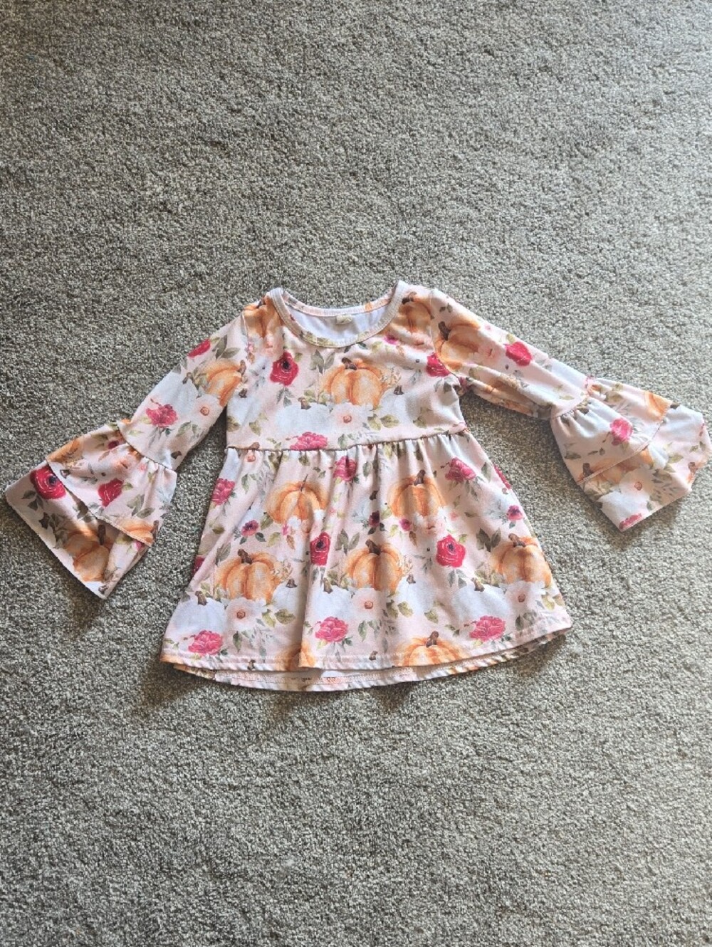 Girls Floral Pumpkin Bell-Sleeve Dress
